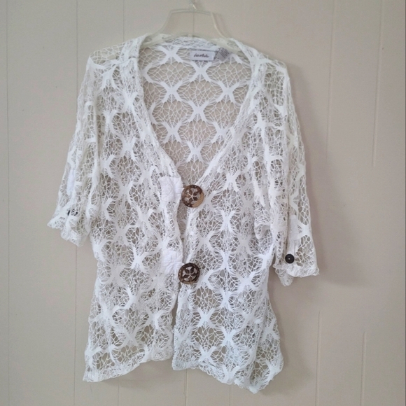 LeModa Women's Size Large Crochet Overthrow Blouse Half Sleeve Women Top - Picture 1 of 3